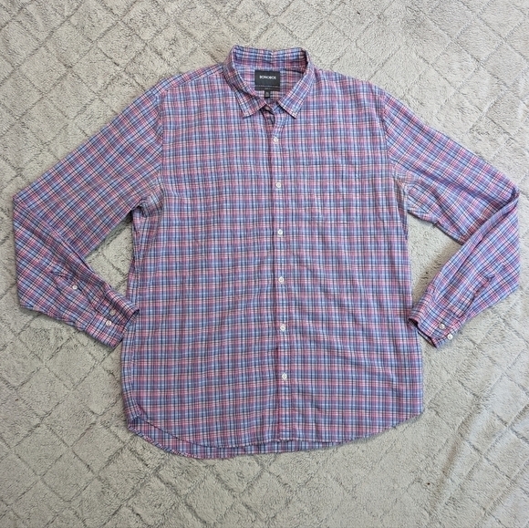 Bonobos Pink Basswood Plaid Summer Weight Shirt Mens XXL Long Slim Fit Button Up - Picture 1 of 3